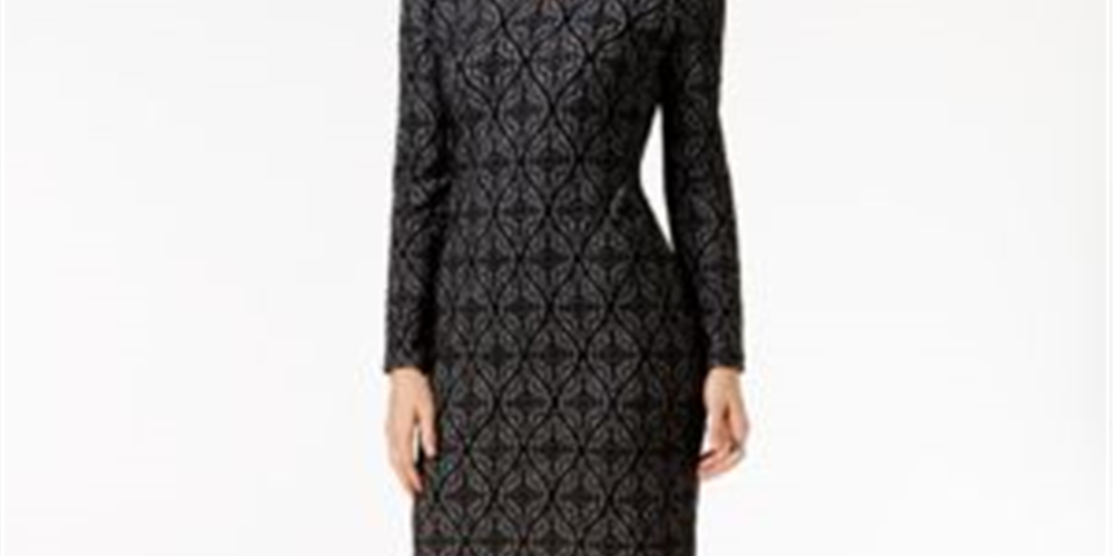 Vestido justo feminino com acabamento em couro sintético e jacquard, preto, tamanho P, da INC International Concepts