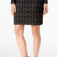 Vestido justo feminino com acabamento em couro sintético e jacquard, preto, tamanho P, da INC International Concepts