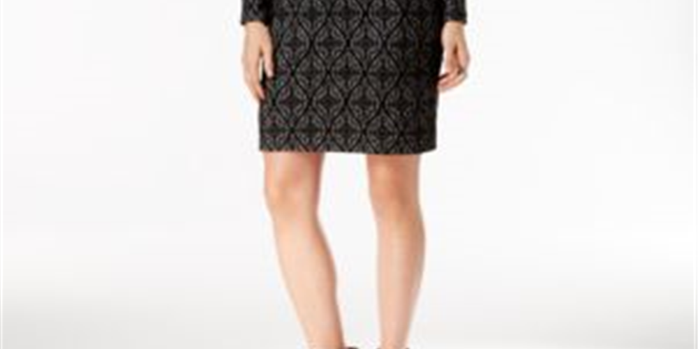 Vestido justo feminino com acabamento em couro sintético e jacquard, preto, tamanho P, da INC International Concepts