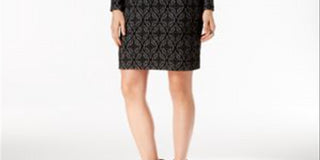 Vestido justo feminino com acabamento em couro sintético e jacquard, preto, tamanho P, da INC International Concepts