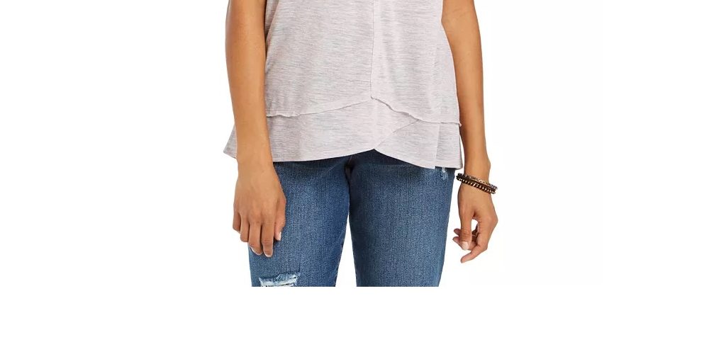 Regata feminina estilo &amp; co com decote em V alto e baixo, rosa, tamanho médio