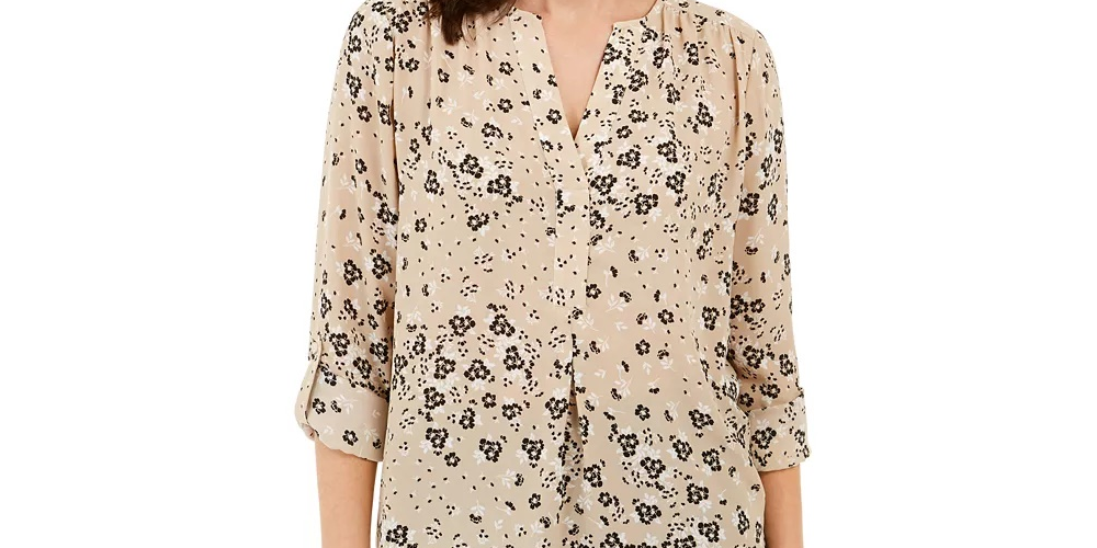 Blusa Maria com estampa floral feminina Charter Club, tamanho médio, amarelo, pequena