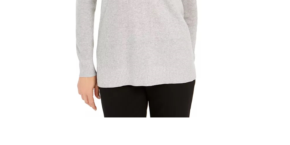 Suéter de malha feminino com decote em V Charter Club, cinza, tamanho grande