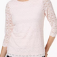 Top de renda feminino Charter Club com manga 3/4, branco, tamanho X-S