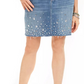 INC International Concepts Saia jeans feminina com corte curvilíneo e strass, azul, tamanho 0