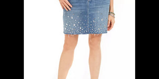 INC International Concepts Saia jeans feminina com corte curvilíneo e strass, azul, tamanho 0