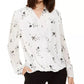 Blusa feminina Alfani com mangas plissadas e decote em V, floral, branca, tamanho extragrande