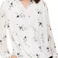 Blusa feminina Alfani com mangas plissadas e decote em V, floral, branca, tamanho extragrande