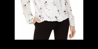 Blusa feminina Alfani com mangas plissadas e decote em V, floral, branca, tamanho extragrande
