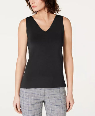 Anne Klein Women's Double V Ribbed Tank Top Black   Size Medium