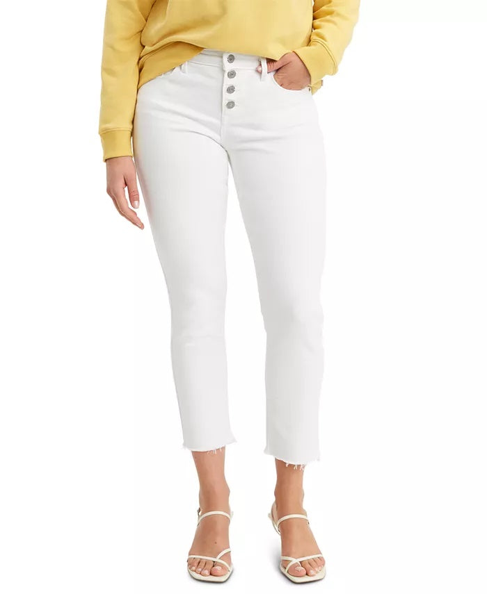 Calça jeans skinny Levi's Classic com botões frontais, tamanho 10, feminina, branca