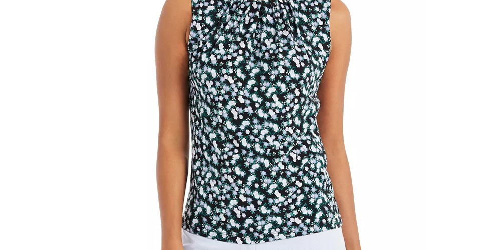 Blusa Calvin Klein Feminina Estampa Floral Plissada Preto/Roxo Tamanho XG