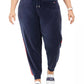 Calça jogger feminina Tommy Hilfiger Sport Plus Velour Varsity com painel preto, tamanho 2X