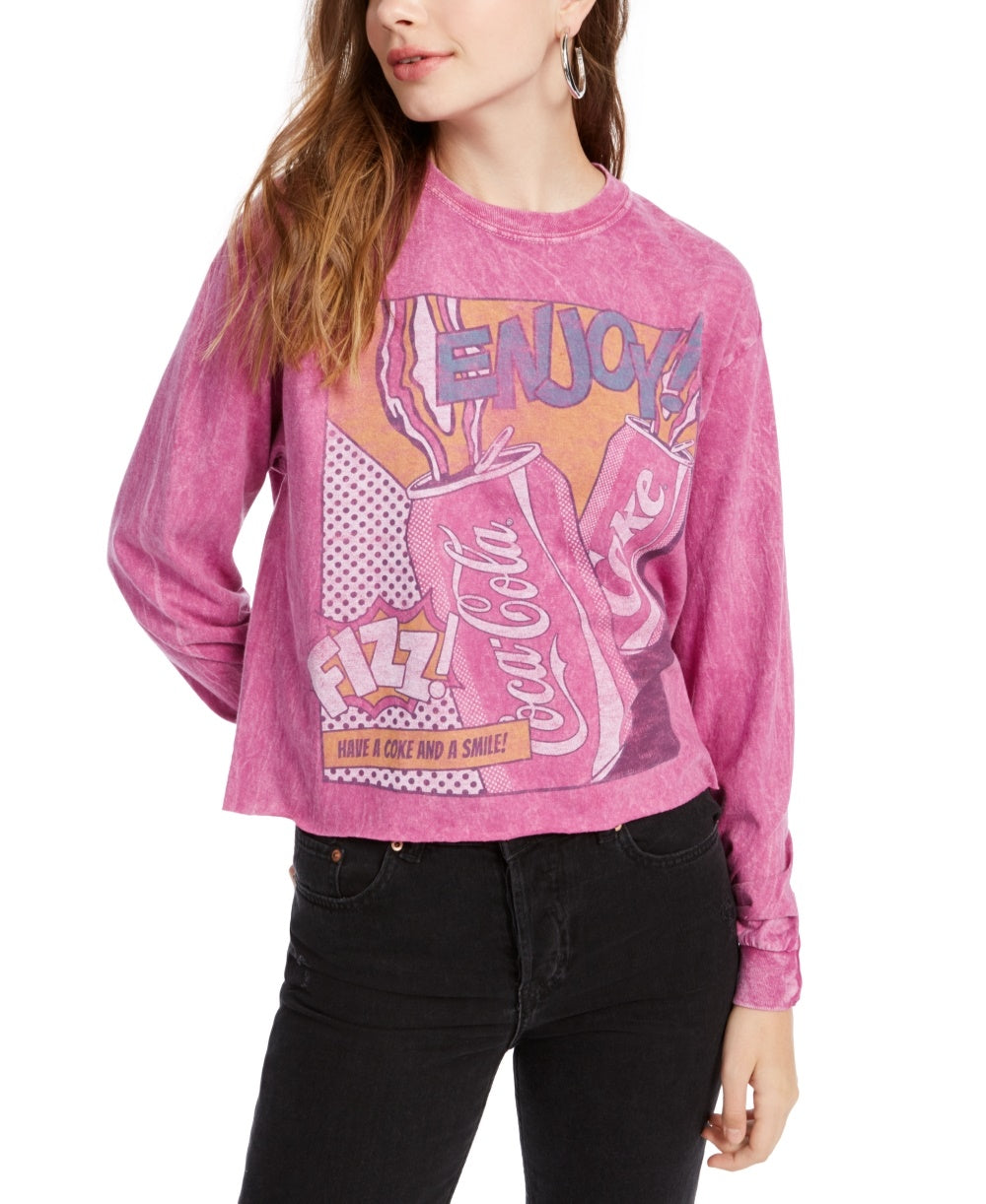 Camiseta feminina vintage de algodão com estampa gráfica Coca-Cola, tamanho grande, rosa