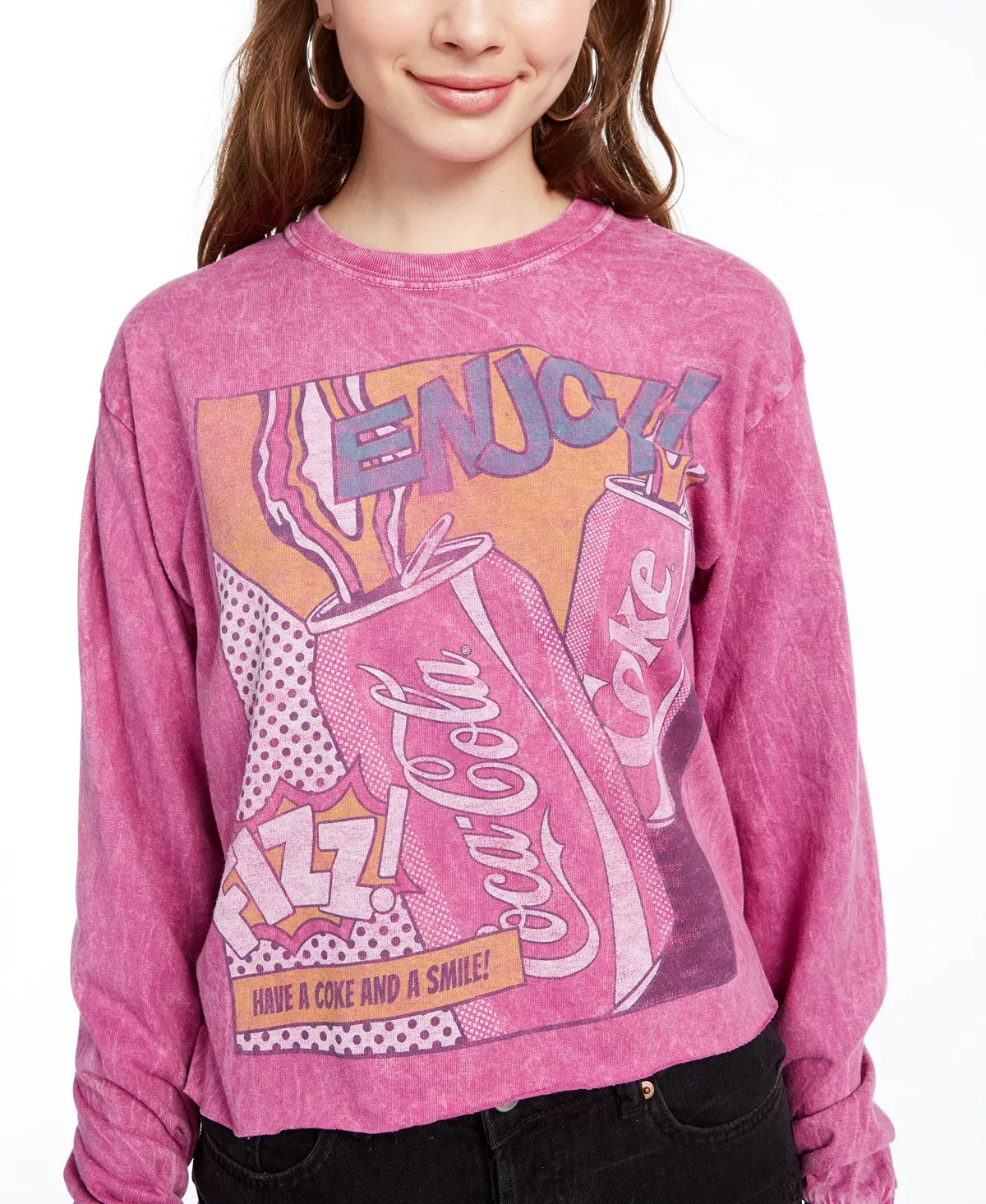 Camiseta feminina vintage de algodão com estampa gráfica Coca-Cola, tamanho grande, rosa
