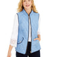 Colete feminino Charter Club Petite de algodão acolchoado com zíper frontal, azul, tamanho pequeno