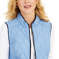 Colete feminino Charter Club Petite de algodão acolchoado com zíper frontal, azul, tamanho pequeno
