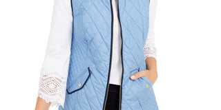 Colete feminino Charter Club Petite de algodão acolchoado com zíper frontal, azul, tamanho pequeno