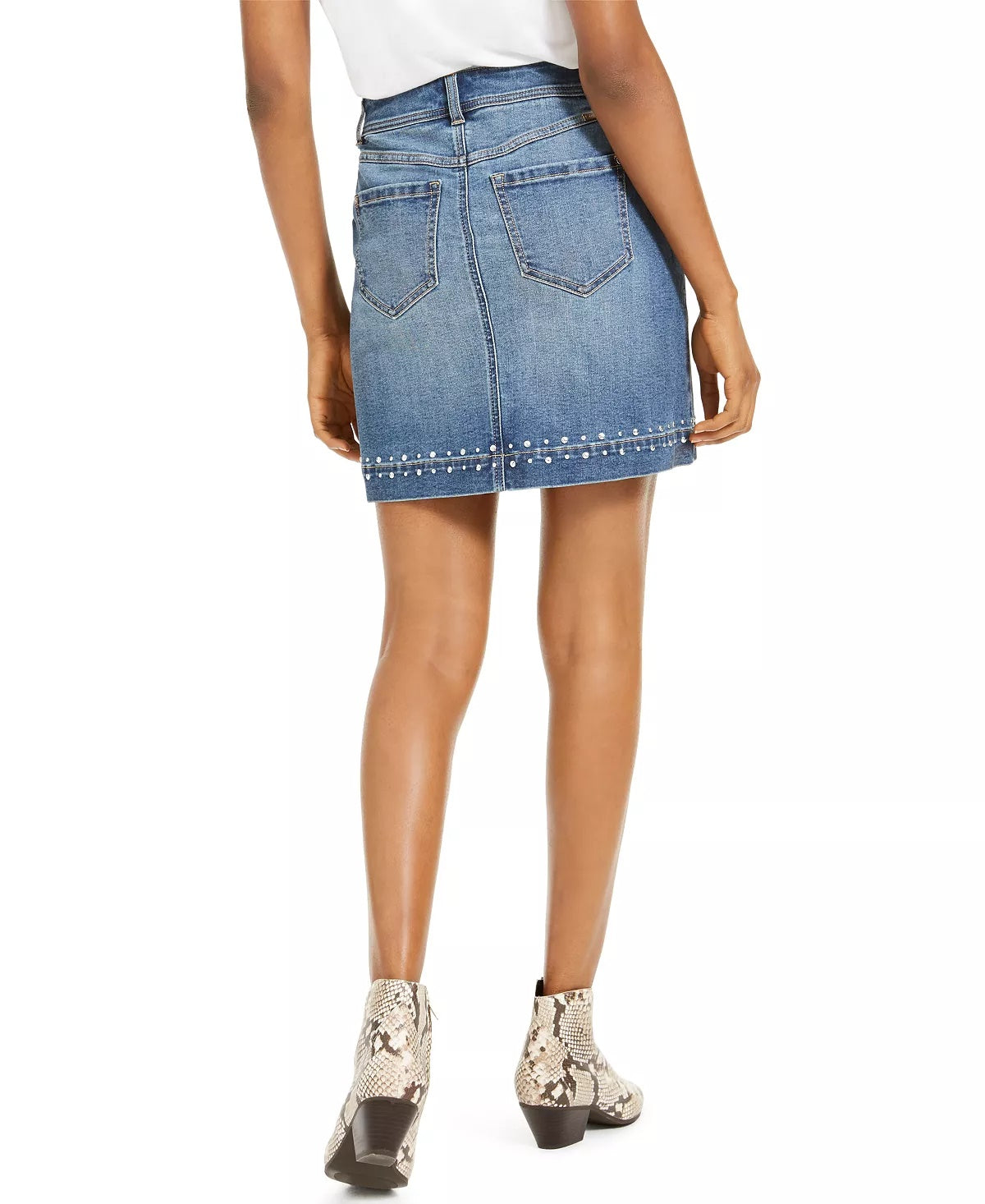 Saia jeans feminina com tachas da INC International Concepts, azul, tamanho 8