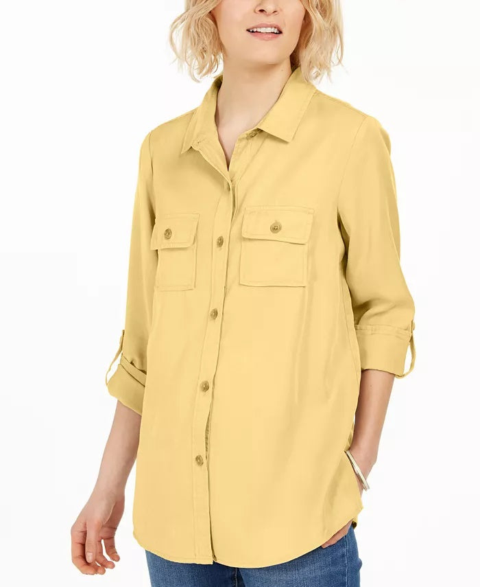 Camisa utilitária feminina Charter Club bege - tamanho grande