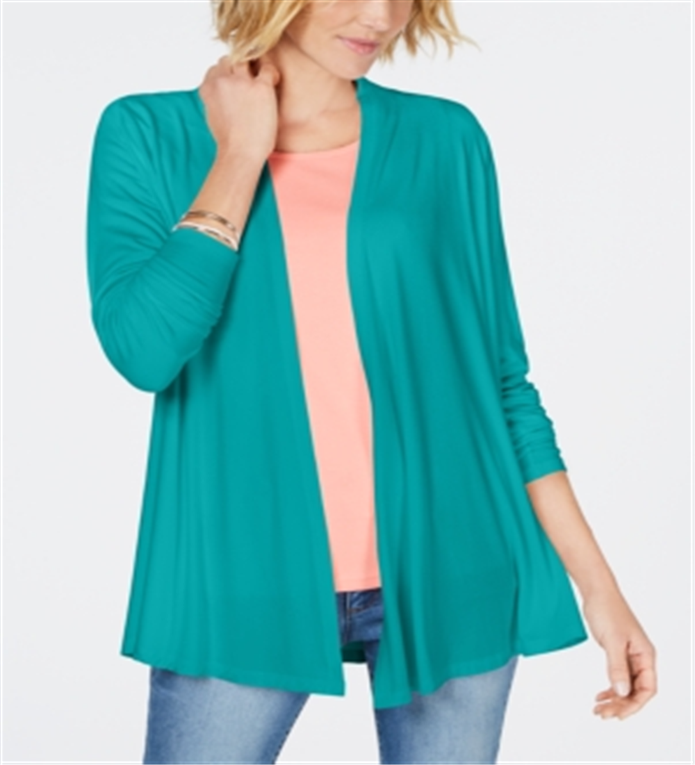 Karen Scott Cardigan Feminino Drapeado Frente Aberta Azul Tamanho M