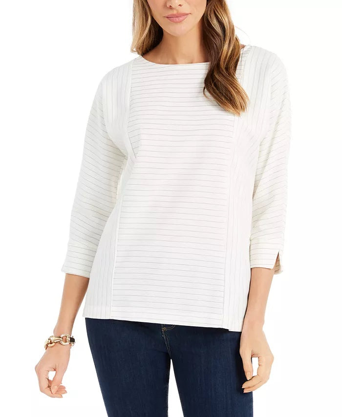 Charter Club Blusa feminina listrada com botões nas costas, branca, tamanho extragrande