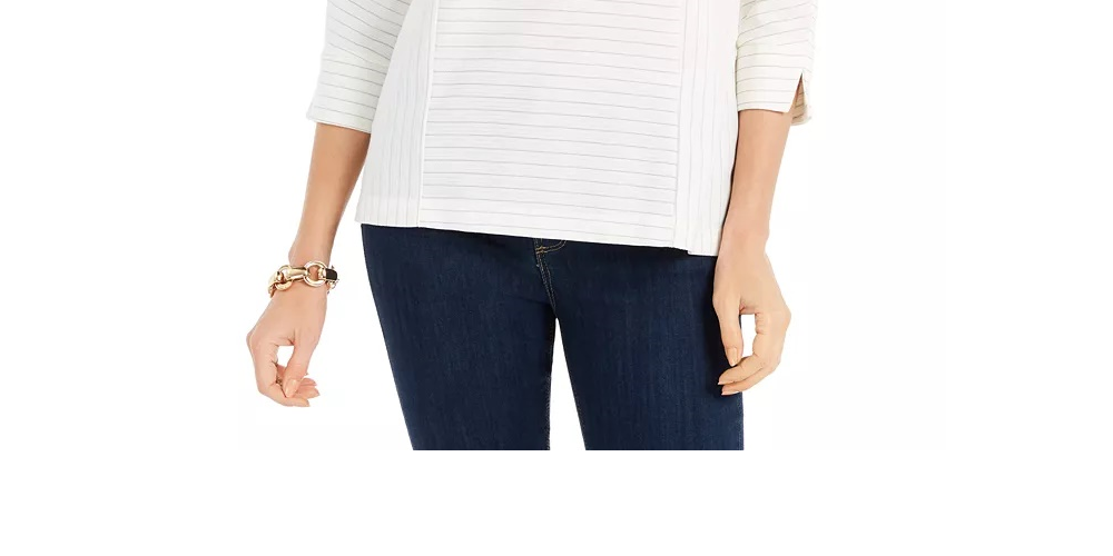 Charter Club Blusa feminina listrada com botões nas costas, branca, tamanho extragrande