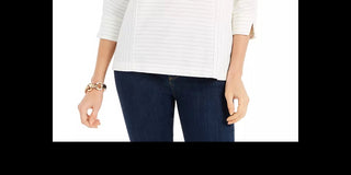 Charter Club Blusa feminina listrada com botões nas costas, branca, tamanho extragrande