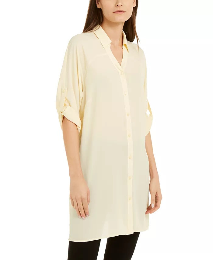 Camisa túnica feminina Alfani Roll-Tab amarela tamanho X-G