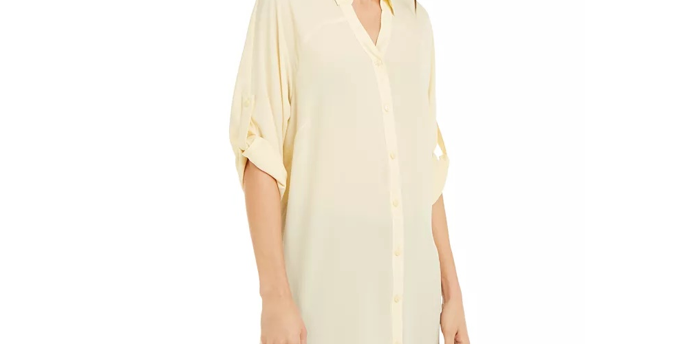Camisa túnica feminina Alfani Roll-Tab amarela tamanho X-G