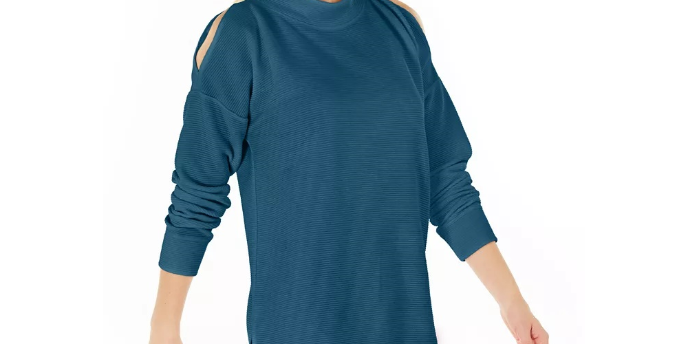 Blusa feminina Ideology com ombros descobertos e aberturas, azul, tamanho médio