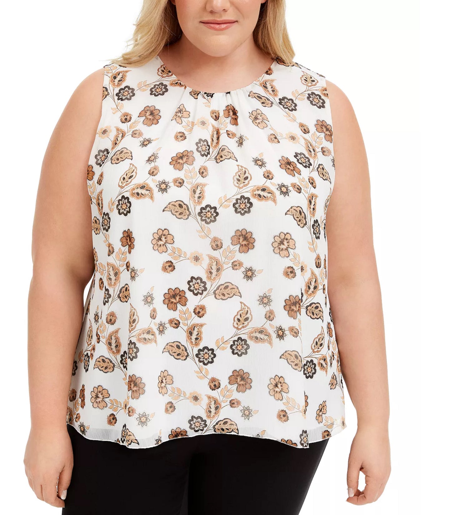 Blusa feminina Calvin Klein Plus Size com gola plissada, branca, tamanho 2X