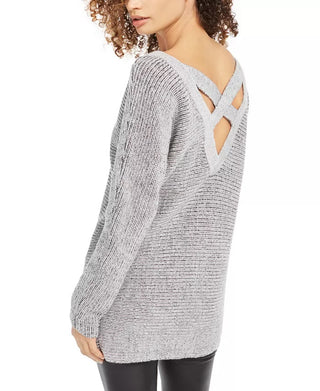 Bar III Women's Crisscross-Back Tunic Sweater Gray Size Medium