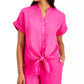 Camisa feminina Charter Club de linho com botões e amarração frontal, vermelha, tamanho X-S