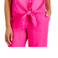 Camisa feminina Charter Club de linho com botões e amarração frontal, vermelha, tamanho X-S