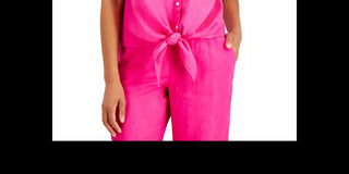 Camisa feminina Charter Club de linho com botões e amarração frontal, vermelha, tamanho X-S