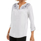 Blusa feminina estilo &amp; co com jugo bordado e mangas dobradas, cinza, tamanho extrapequeno