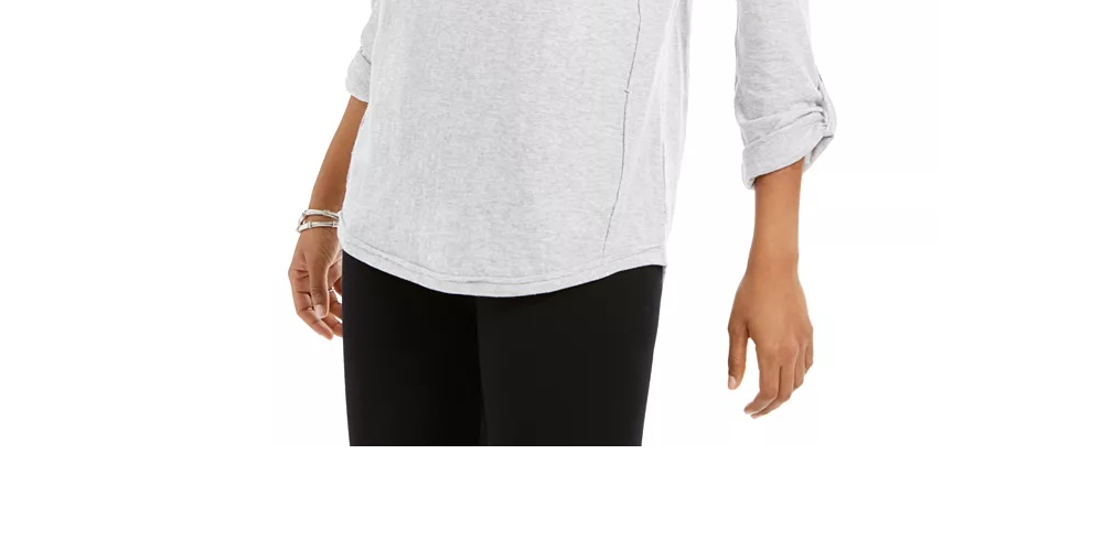 Blusa feminina estilo &amp; co com jugo bordado e mangas dobradas, cinza, tamanho extrapequeno