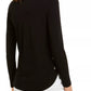 Camiseta feminina Michael Kors com cadarço e manga comprida, tamanho regular, preta, pequena, grande