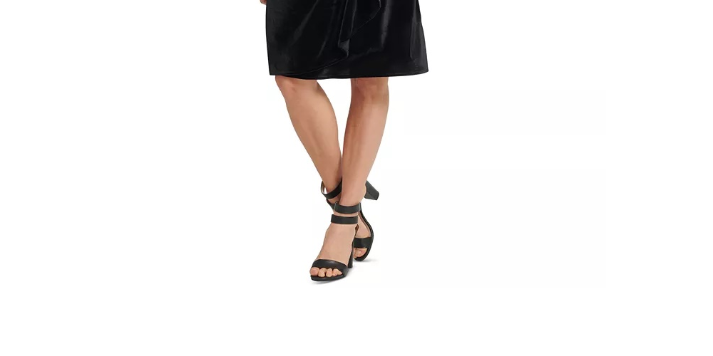 Vestido feminino DKNY de manga comprida com decote em joia e comprimento até o joelho, preto, tamanho grande