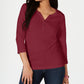 Karen Scott Top Henley de Algodão Feminino Vermelho Tamanho X-G