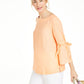 Blusa feminina Charter Club de linho com manga sino, laranja, tamanho pequeno