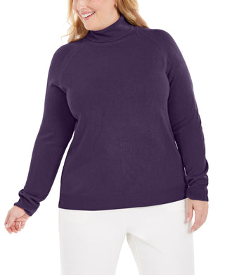 Karen Scott Suéter Luxsoft de gola alta plus size feminino, roxo, tamanho 1X