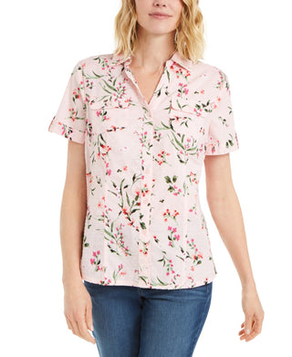 Camiseta feminina Karen Scott de algodão com estampa floral, rosa, tamanho pequeno