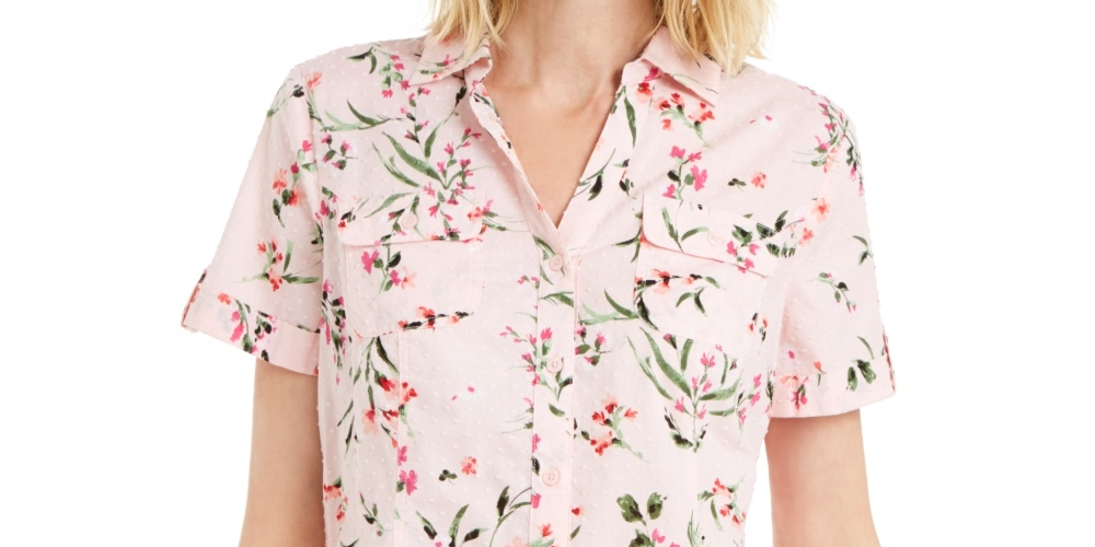 Camiseta feminina Karen Scott de algodão com estampa floral, rosa, tamanho pequeno