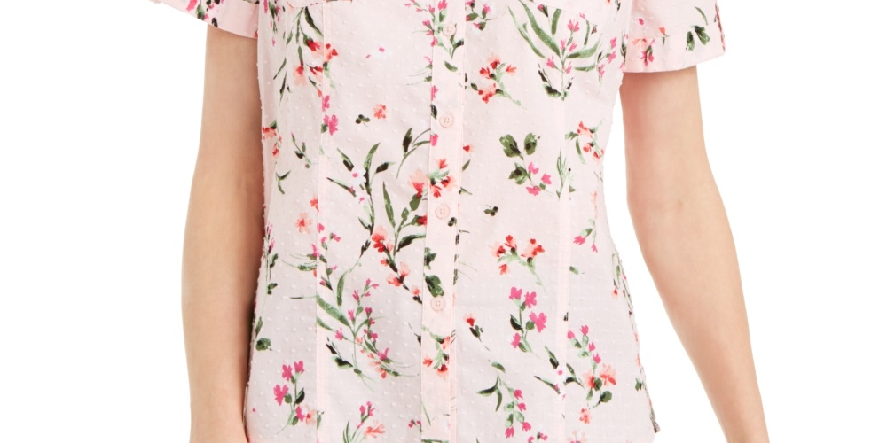 Camiseta feminina Karen Scott de algodão com estampa floral, rosa, tamanho pequeno