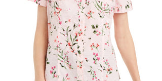 Camiseta feminina Karen Scott de algodão com estampa floral, rosa, tamanho pequeno
