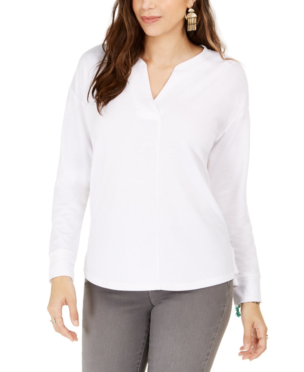 Blusa feminina com decote aberto Style &amp; Co, branca, tamanho médio