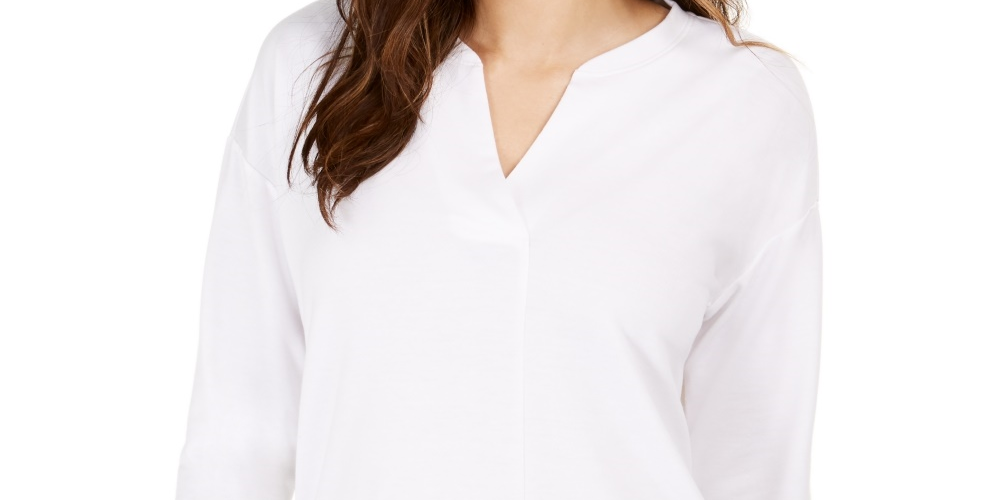 Blusa feminina com decote aberto Style &amp; Co, branca, tamanho médio