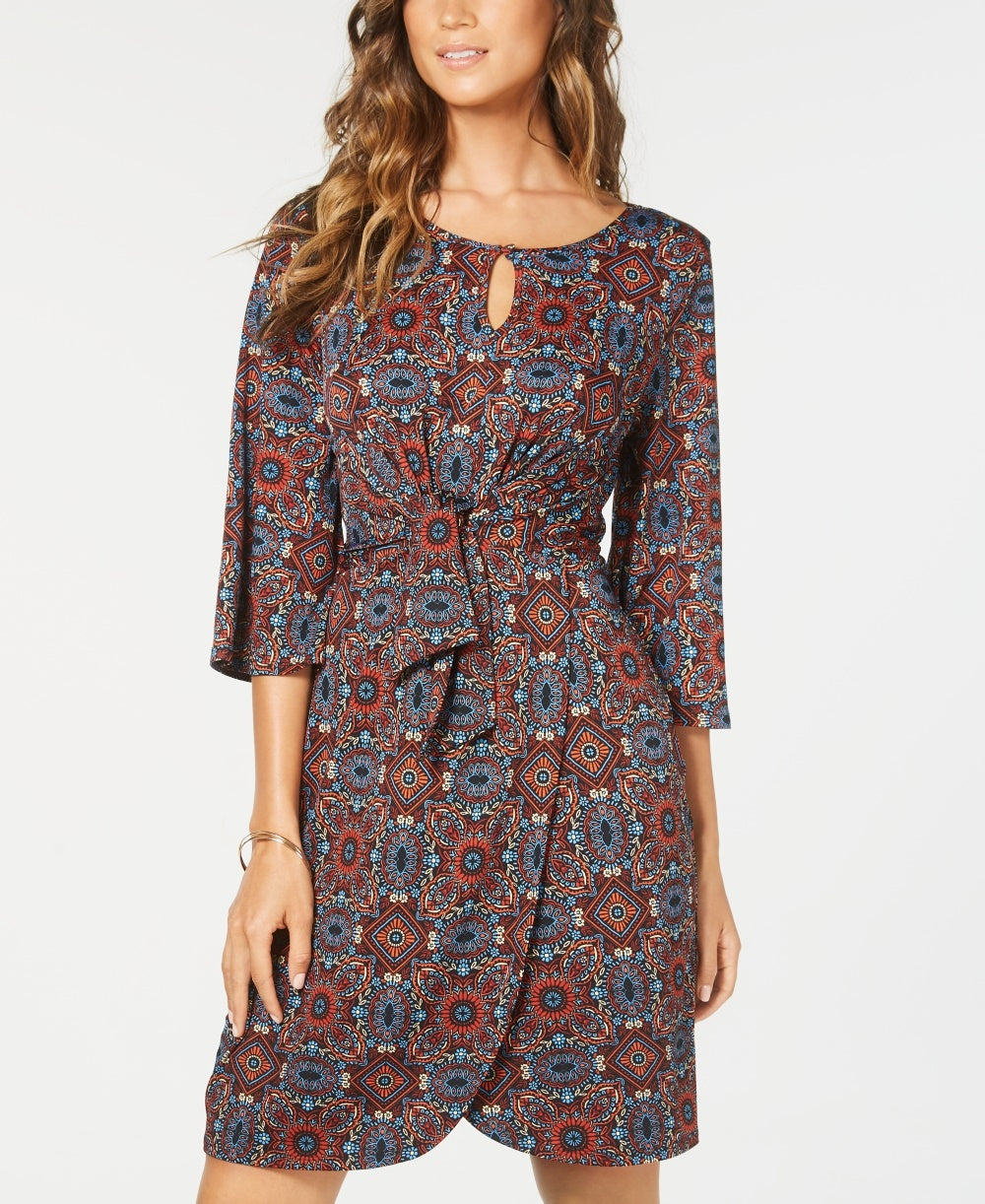 Vestido envelope falso estampado feminino NY Collection Petite, vermelho, tamanho Petite XL